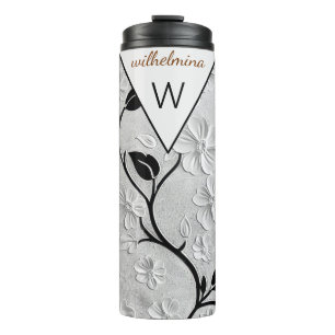 Personalized Black & White Florals Thermal Tumbler