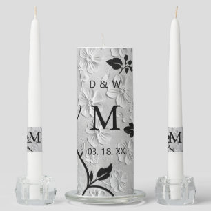 Personalized Black & White Florals Unity Candle Set