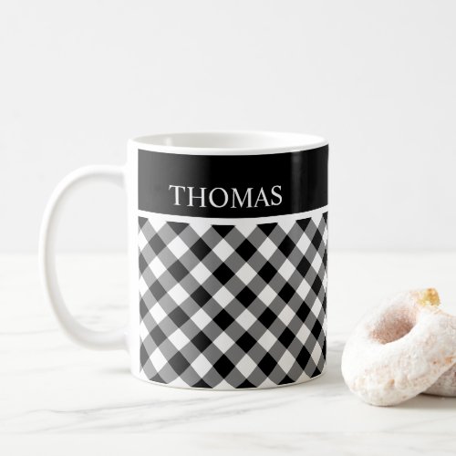 Personalized Black White Gingham Custom Name Coffee Mug