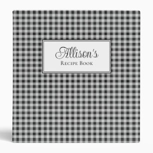 Personalized Black White Gingham Farmhouse Recipe 3 Ring Binder
