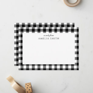 Personalized Black white Gingham Notecard