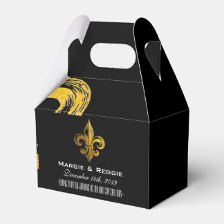 PERSONALIZED BLACK WHITE & GOLD FLEUR DE LIS FAVOR BOXES