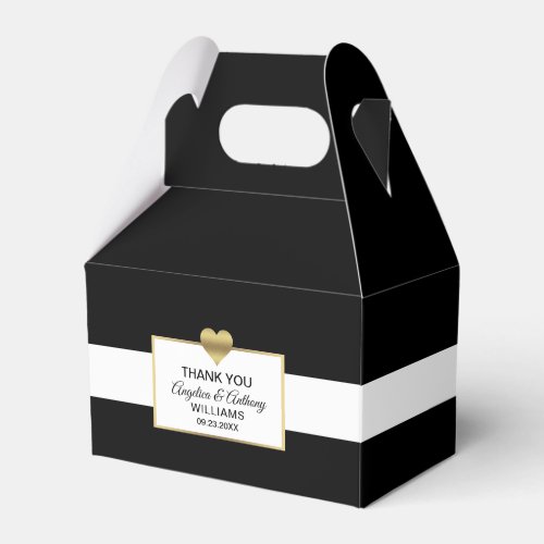 Personalized Black White Gold Heart Wedding Favor Boxes