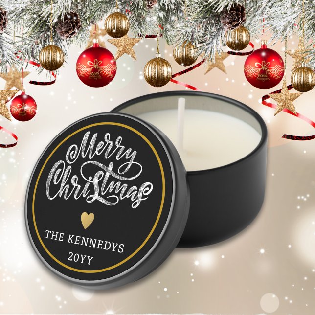 Personalized Black White Gold Merry Christmas   Mini Candle Favors (Personalized Black White Gold Merry Christmas Mini Candle Favors
)