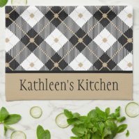 Personalized Christmas Tree Kitchen Towel, Buffalo Plaid Leopard