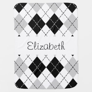 Personalized Black White Gray Argyle Baby Blanket