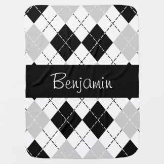 Personalized Black White Gray Argyle Baby Blanket