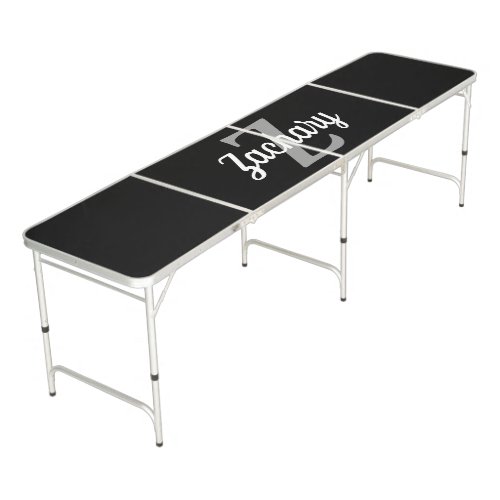 Personalized Black White Gray Retro Monogram Beer Pong Table
