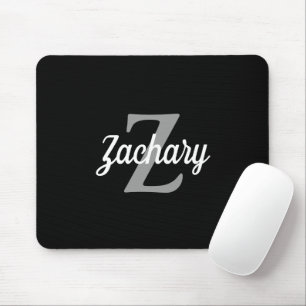 Personalized Black White Gray Retro Monogram Mouse Pad
