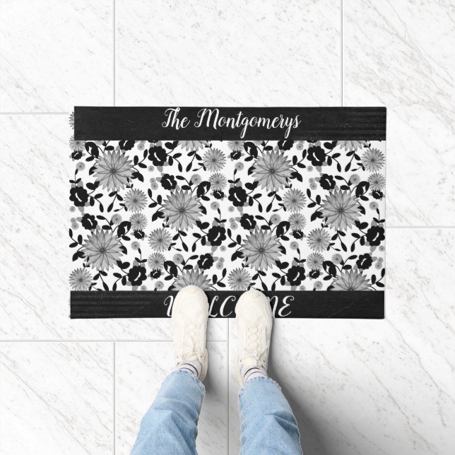Personalized Black White Gray Shabby Chic Design Doormat (Indoor)