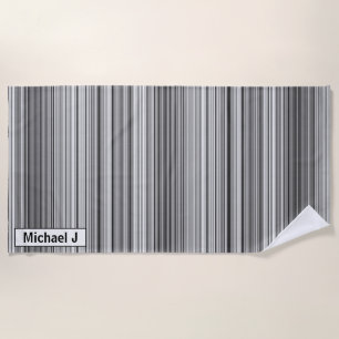 Personalized Black White Gray Striped Pattern Beach Towel