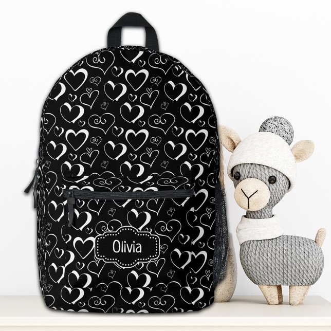 Personalized Black White Hearts Backpack (Creator Uploaded)