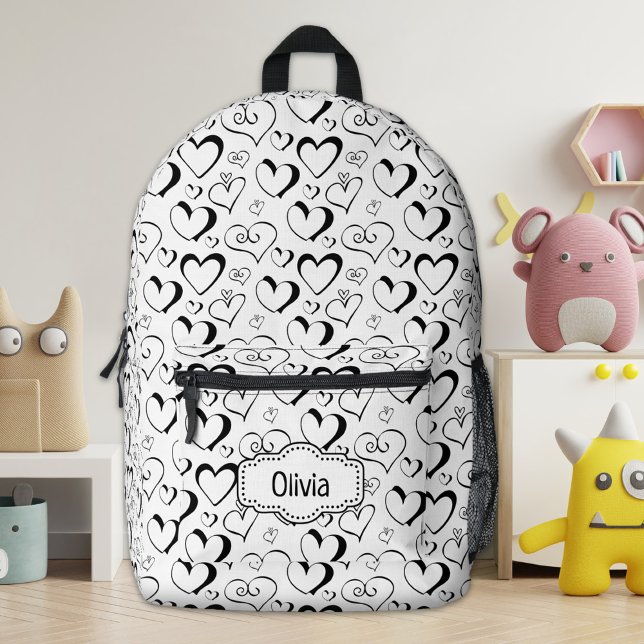 Personalized Black White Hearts Backpack (Creator Uploaded)