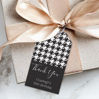 Personalized Black & White Houndstooth Thank You Gift Tags