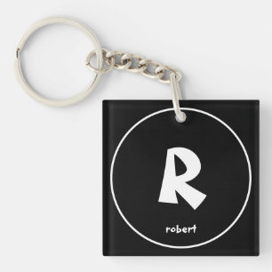 Personalized Black & White Initial Monogam Name Keychain