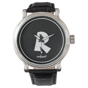 Personalized Black & White Initial Monogam Name Watch