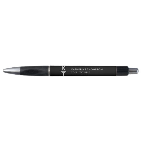 Personalized Black White Initials Monogram  Text  Pen