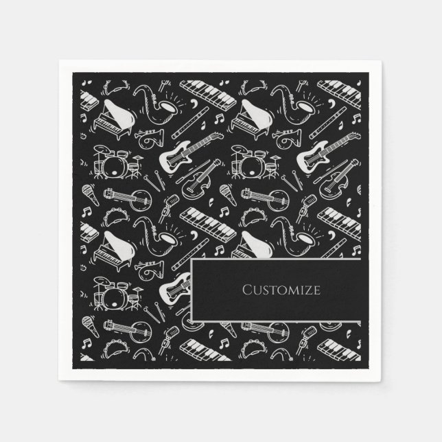 Personalized Black & White Instruments 2 Napkins (Front)