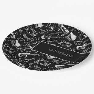 Personalized Black & White Instruments 2 Paper Plates