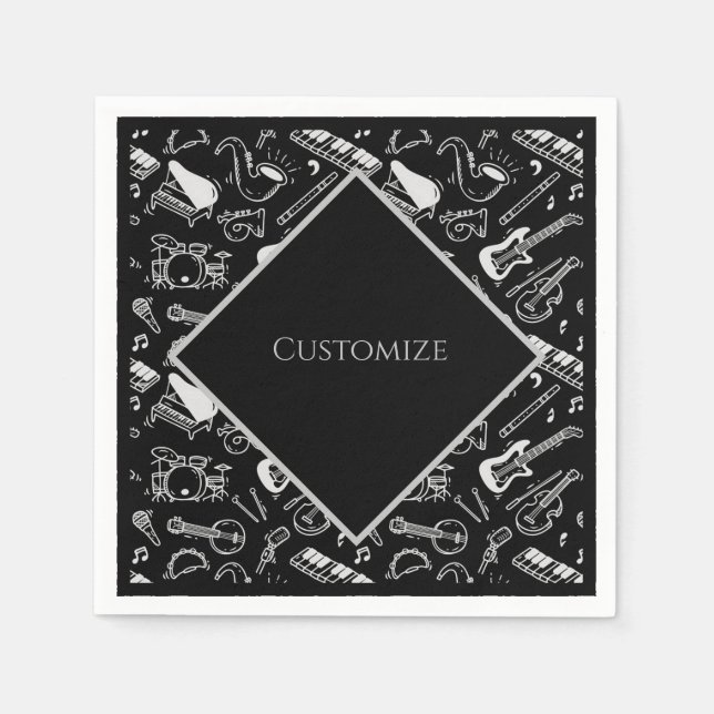 Personalized Black & White Instruments Napkins (Front)