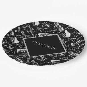 Personalized Black & White Instruments Paper Plates