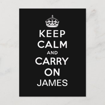 Personalized Black White Keep Calm And Carry On Postcard by MovieFun at Zazzle
