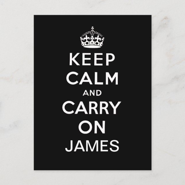 Personalized Black White Keep Calm and Carry On Postcard (Front)