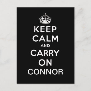 Personalized Black White Keep Calm and Carry On Postcard