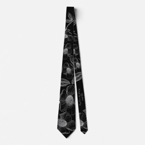 Personalized Black White Line Art Wedding Neck Tie