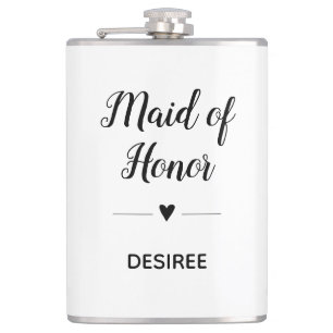 Personalized Black White Maid of Honor Heart Flask