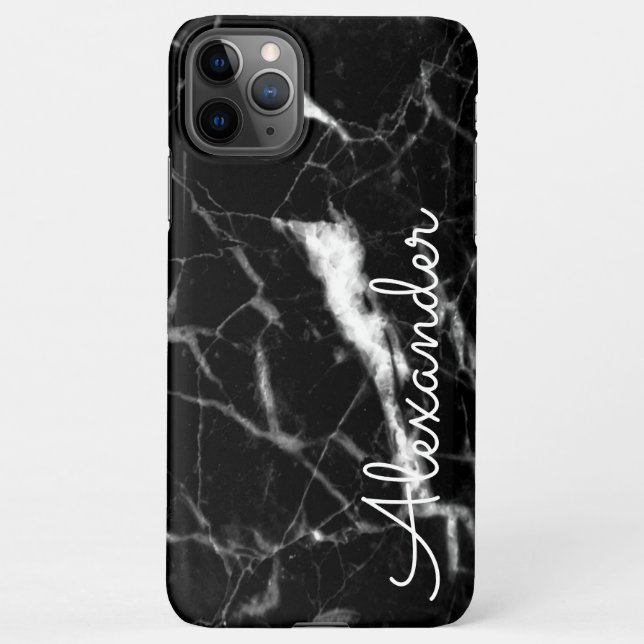 Personalized Black White Marble BUDGET Writing iPhone Case (Back)