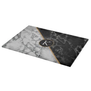 Personalized Black White Marble Cutting Board