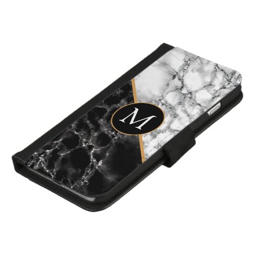 Personalized Black White Marble iPhone Wallet Case