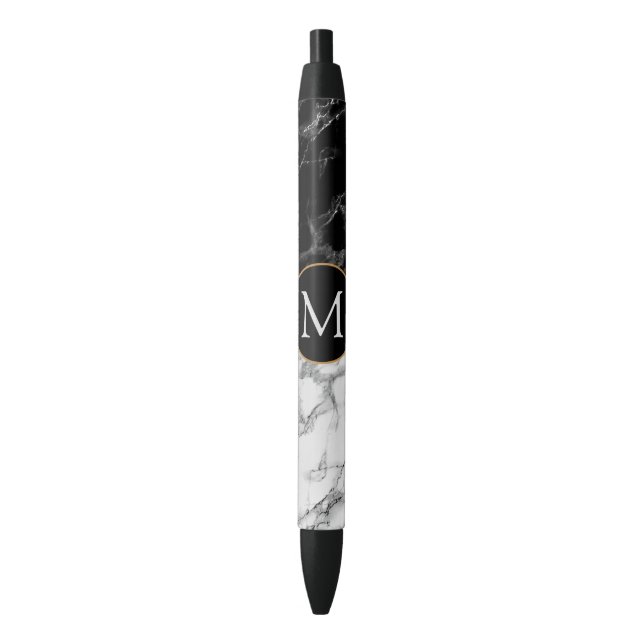 Personalized Black White Marble Pen Custom Letter (Front Vertical)