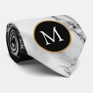 Personalized Black White Marble Tie Custom Letter