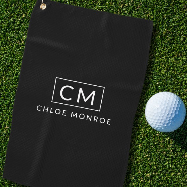 Personalized Black White Minimal Modern Monogram  Golf Towel (Creator Uploaded)