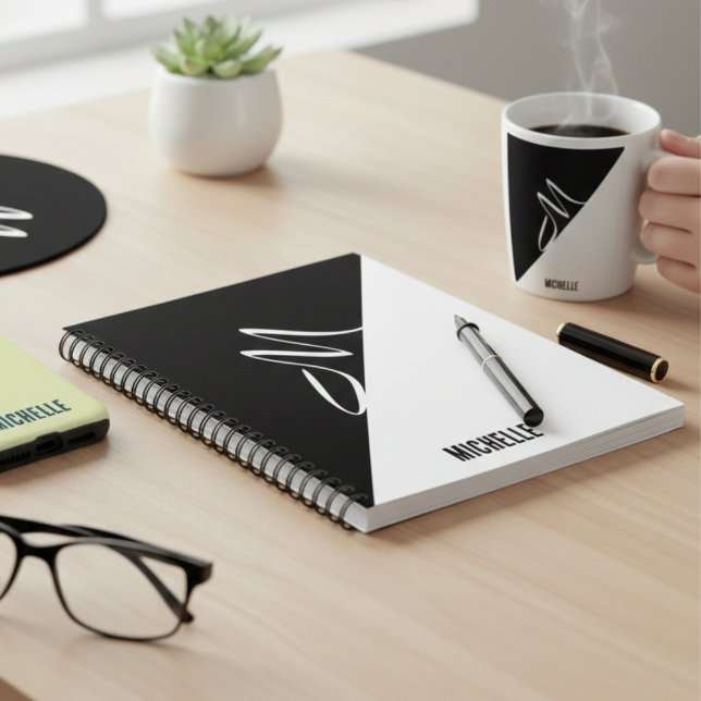 Personalized Black & White Minimal Monogram & Name Notebook (Creator Uploaded)