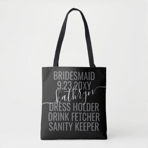 Personalized Black White Modern Bridesmaid Name Tote Bag