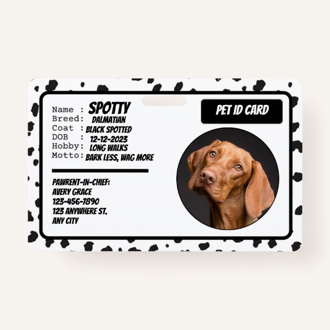 Personalized Black White Modern Dog Photo ID Badge (Front)