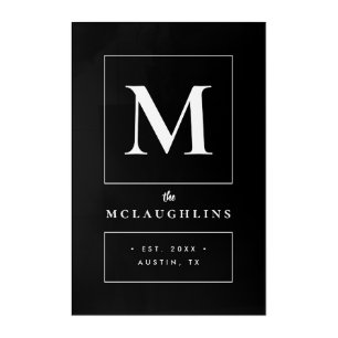 Personalized Black White Monogram Family Name Acrylic Print