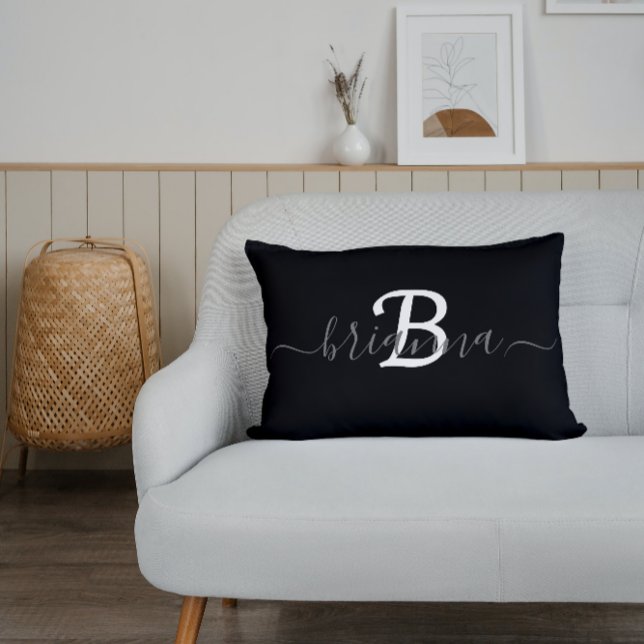 Personalized Black & White Monogram Initial Lumbar Pillow (Creator Uploaded)