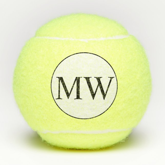 Personalized Black White Monogram Initials Tennis Balls (Front)