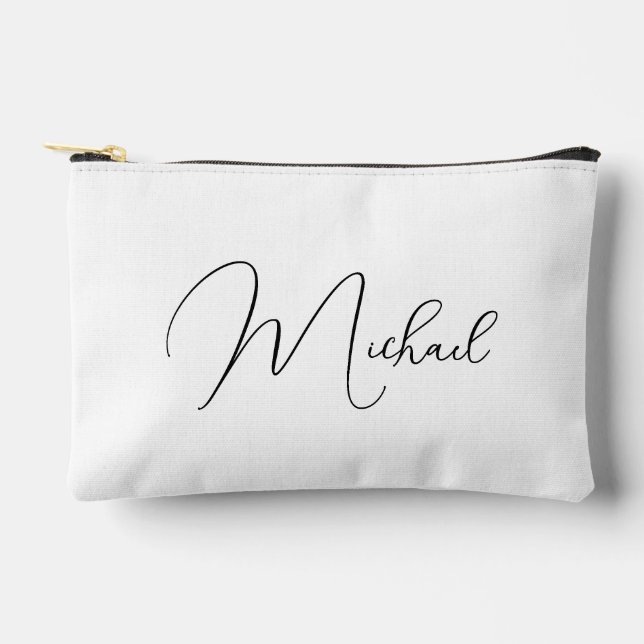 Personalized Black White Monogram Makeup Cosmetic Accessory Pouch (Front)