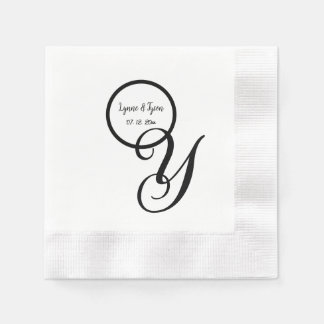 Personalized Black White Monogram Paper Napkins
