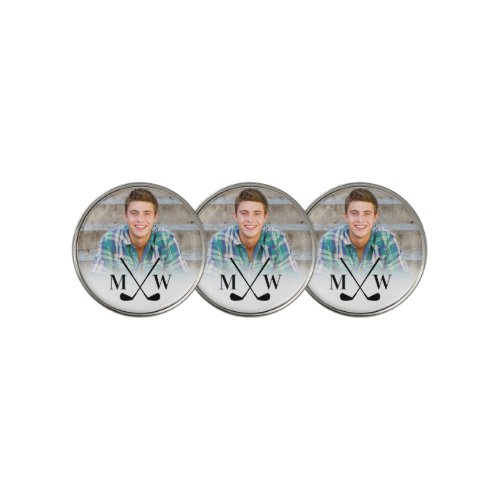 Personalized Black White Monogram Photo Golf Ball Marker