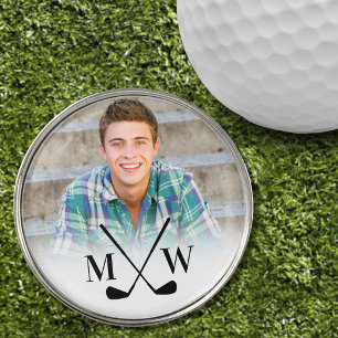 Personalized Black White Monogram Photo Golf Ball Marker