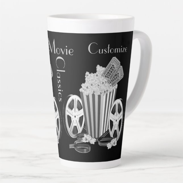 Personalized Black & White Movie Classics Latte Mug (Right Angle)