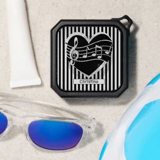 Personalized Black White Music Notes Heart Stripes Bluetooth Speaker