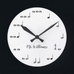 Personalized Black & White Music Notes Round Clock<br><div class="desc">Cute Black and White Music Notes Custom Clock.</div>