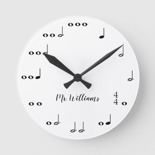 Personalized Black  White Music Notes Round Clock